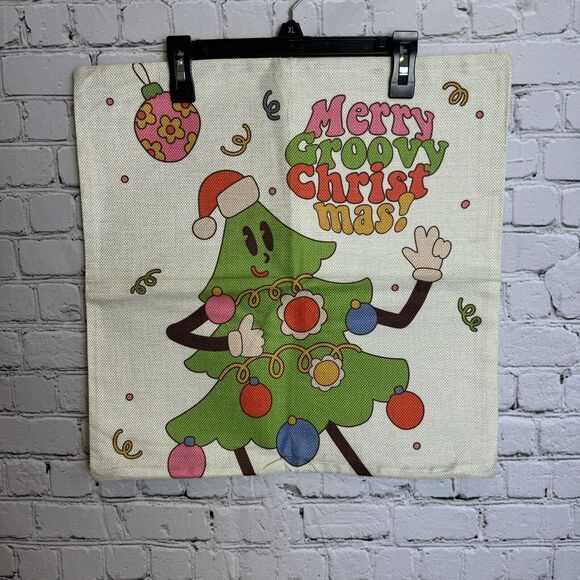 Groovy Christmas Merry and Bright 1970s Pillow Cover Set of 2 17.5 X 17.5 New - Picture 2 of 4